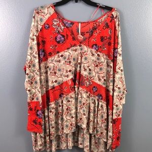 NWT Free People hi lo oversize top floral orange